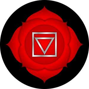 Muladhara root chakra symbol, a red lotus with a downward-pointing triangle