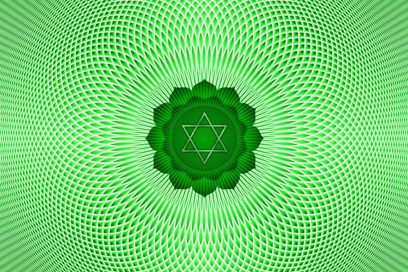 Anahata heart chakra symbol, a green lotus with a six-pointed star at its centre